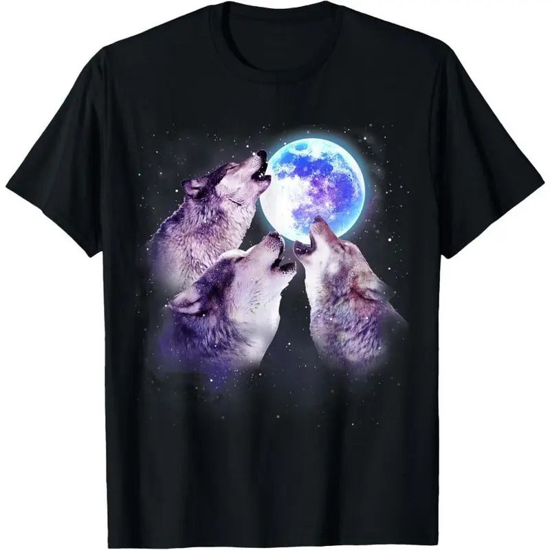 Three Grey Wolf Howling At The Moon 3 Wolves Space Galaxy T-Shirt Hoodie, Sweatshirt | UrbanDripWear.com