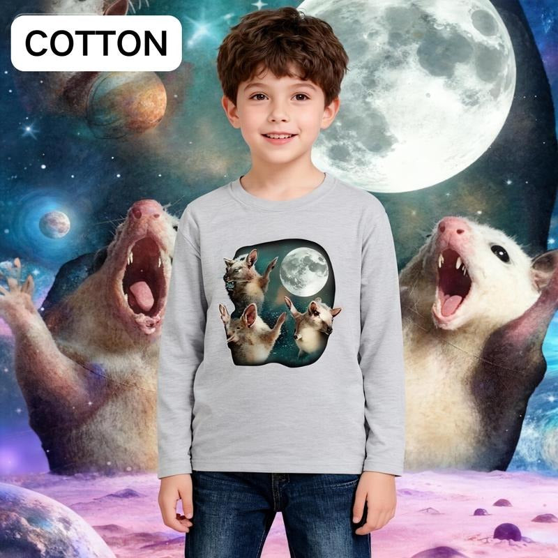 Three Possum Moon | 3 Opossum Funny Weird Cursed Meme Long Sleeve Cotton T-Shirt Hoodie, Sweatshirt | UrbanDripWear.com