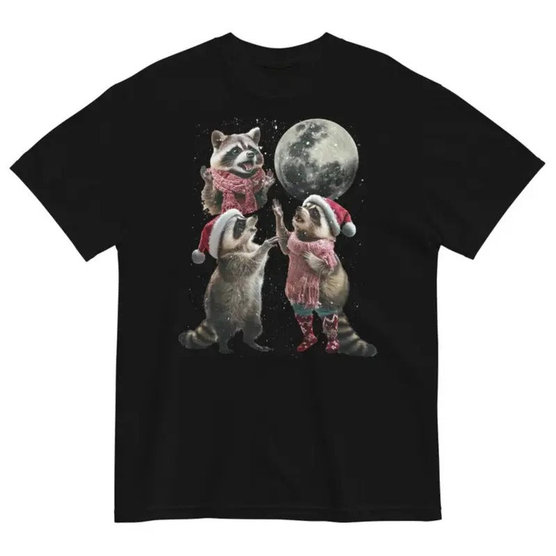 Three Raccoons Vintage Christmas Shirt, Retro Raccoon Moon Tshirt, Raccoon Lovers, Funny Raccoon Teestyle{n002}2 Hoodie,...