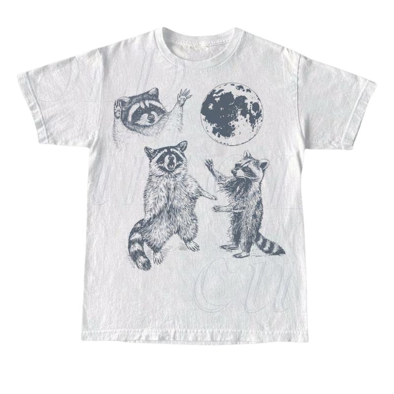 Three Raccoons Vintage Graphic T-shirts, Retro Raccoon Moon Tshirt, Raccoon Lovers, Funny Raccon Tee, Galaxy Tee, Raccoon...