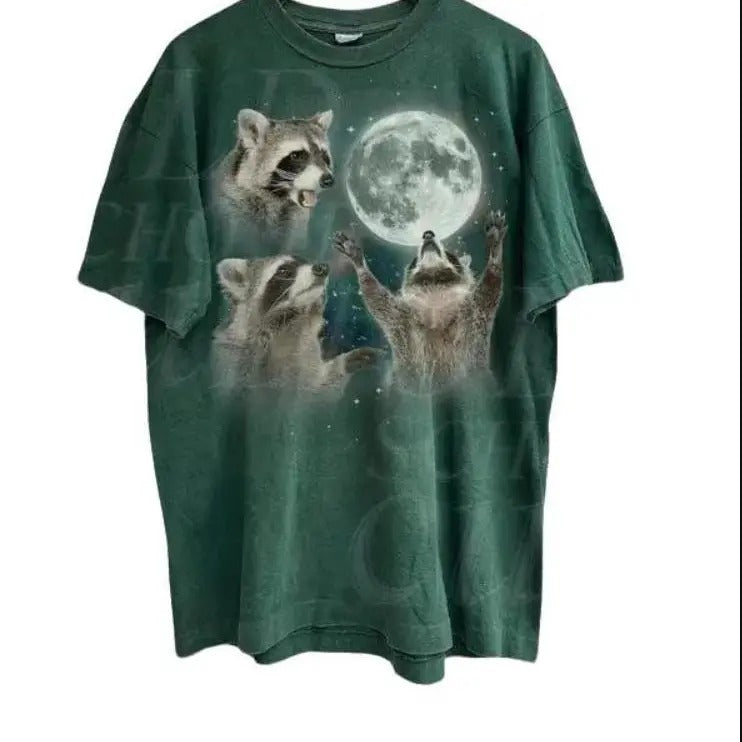 Three Raccoons Vintage Graphic T-shirts, Retro Raccoon Moon Tshirt, Raccoon Lovers, Funny Raccon Tee, Raccoon Gifts...
