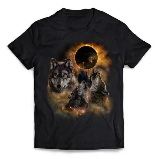 Three Wolf Solar Eclipse Moon - Short Sleeve Unisex, Men, Women, Youth T-Shirt Made in USA Hoodie, Sweatshirt