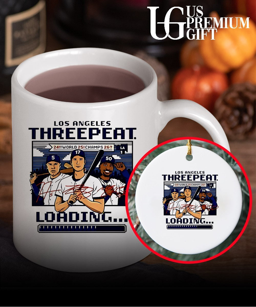Threepeat Loading Los Angeles Dodgers baseball signature 8 bit shirt