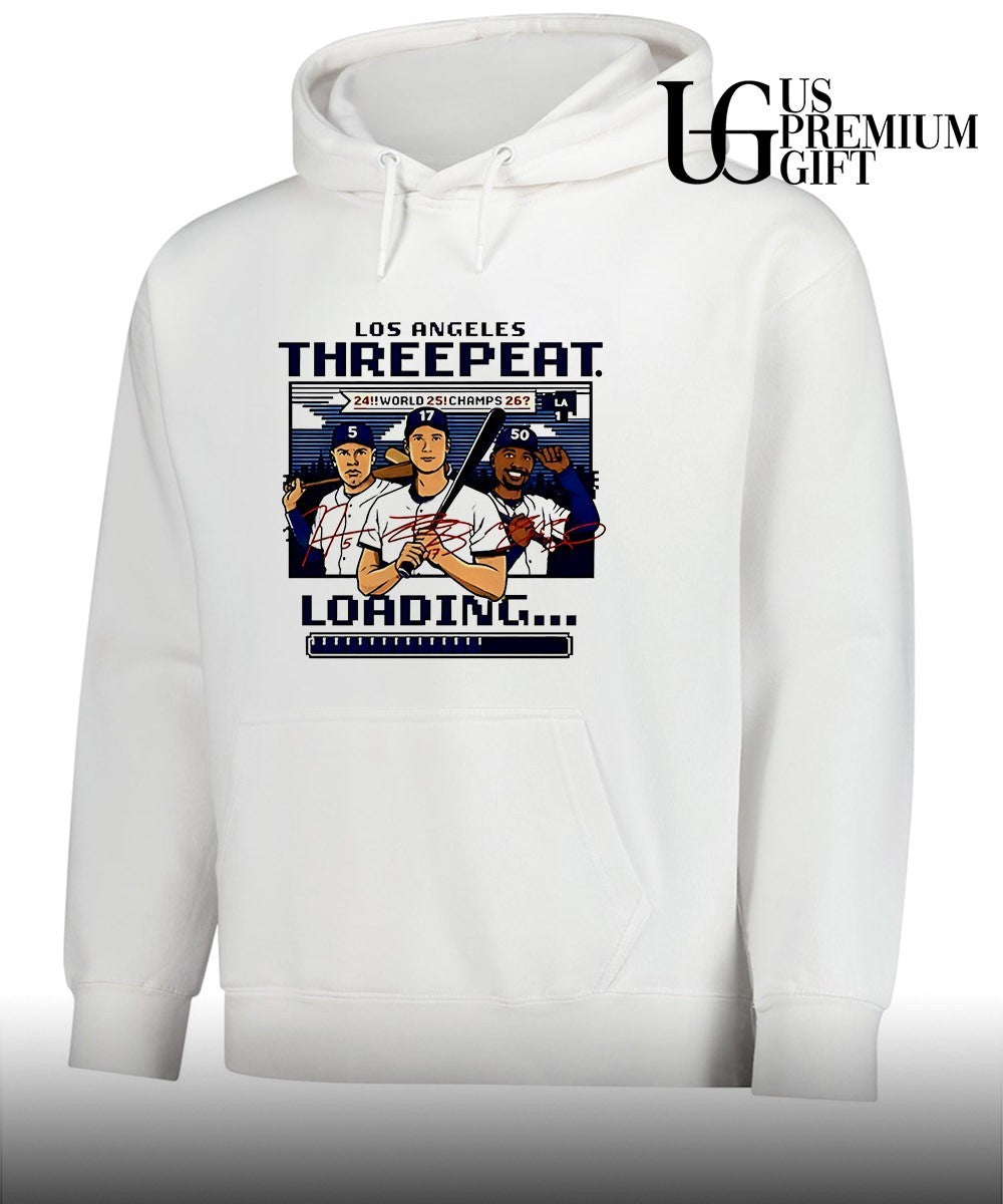 Threepeat Loading Los Angeles Dodgers baseball signature 8 bit shirt