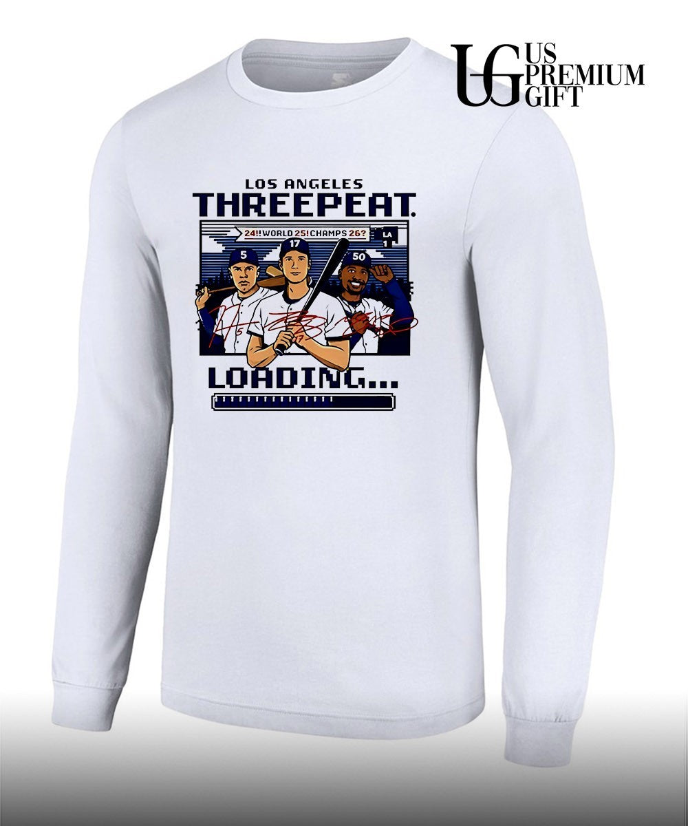 Threepeat Loading Los Angeles Dodgers baseball signature 8 bit shirt