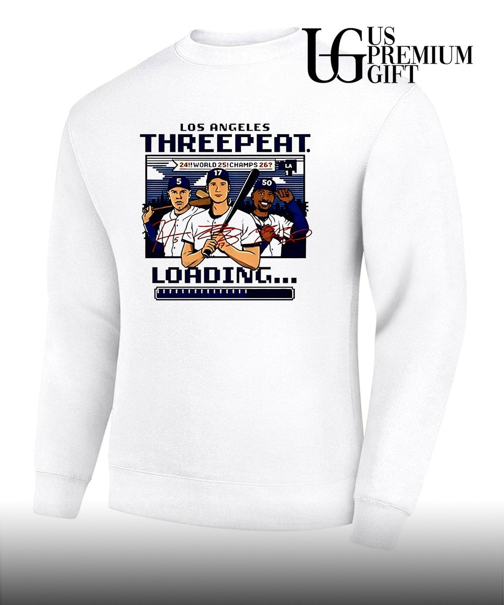Threepeat Loading Los Angeles Dodgers baseball signature 8 bit shirt