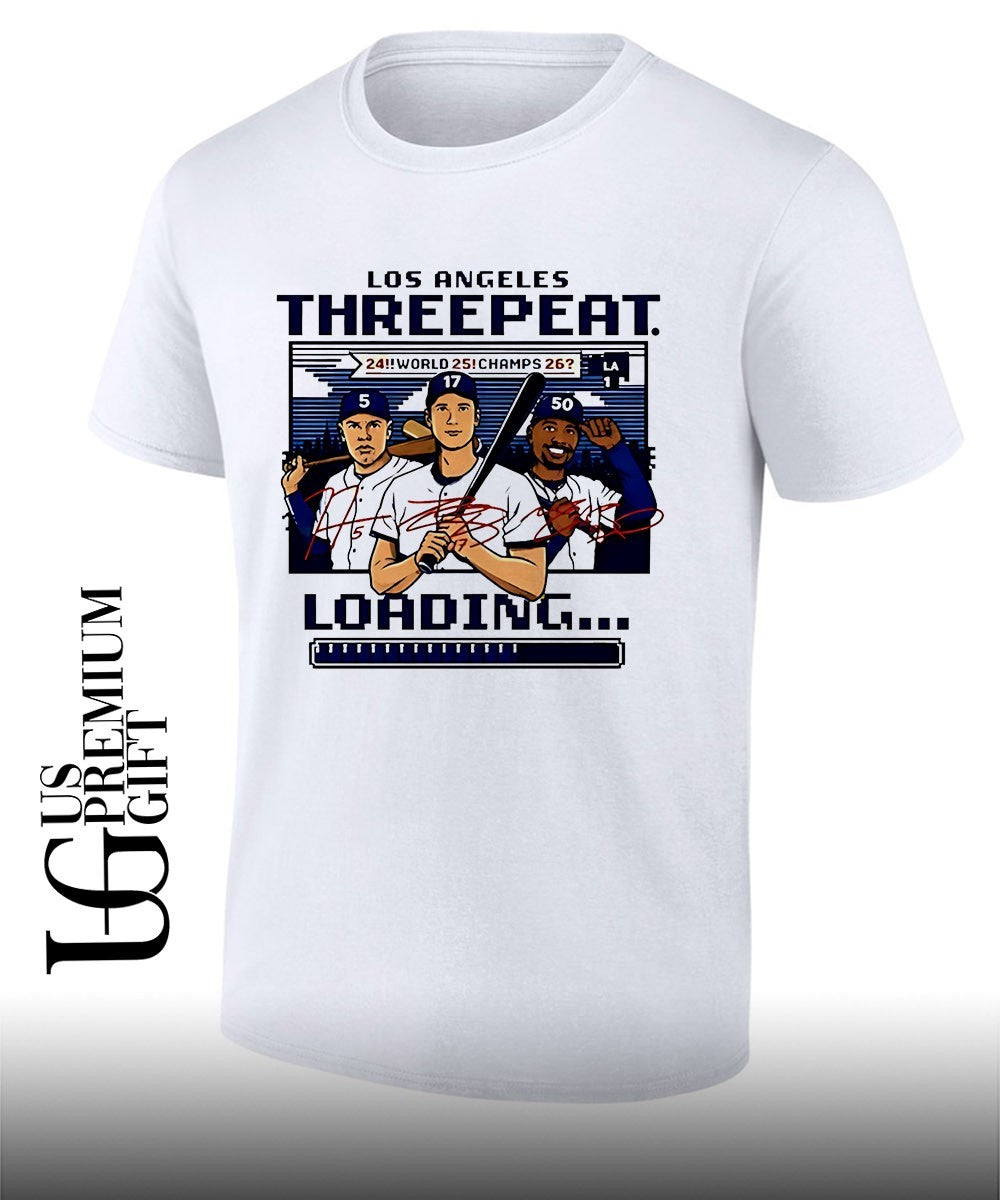 Threepeat Loading Los Angeles Dodgers baseball signature 8 bit shirt