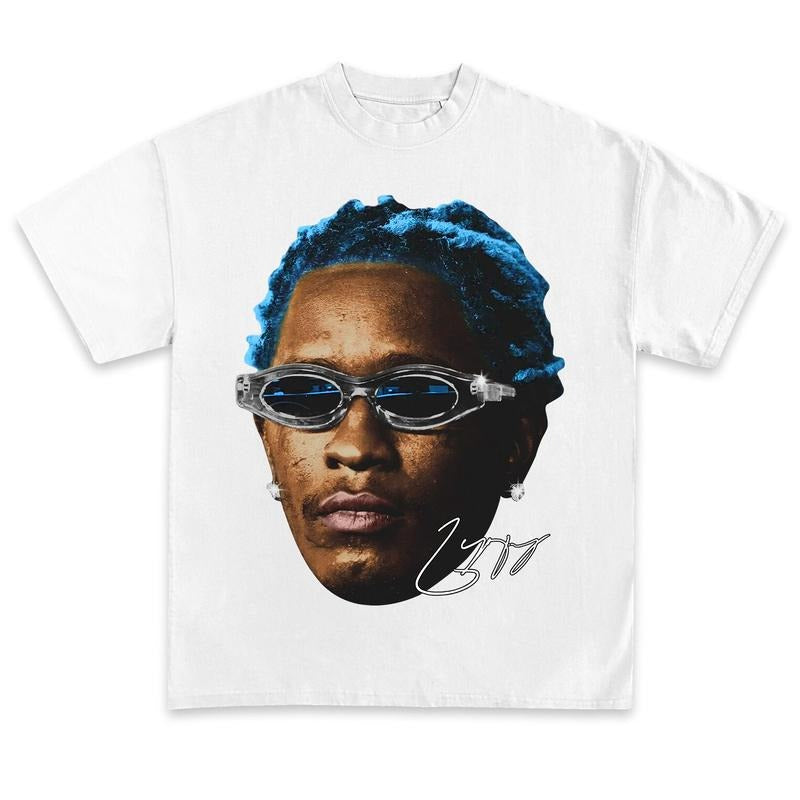 Thug Blue Hair Face Graphic Tee Shirt Rapper Vintage Design Merch Concert Unisex T-shirt for Men Women Fans Shortsleeve...