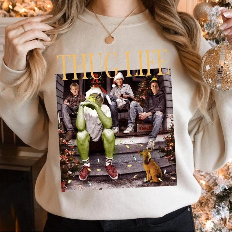Thug Life Christmas Shirt, Christmas Sweatshirt, Christmas Movie Sweater, Holiday Crewneck Christmas Friends Shirt,...