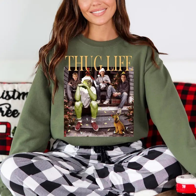 Thug Life Christmas Shirt, Christmas sweatshirt, Christmas movie sweater, Xmas Cotton Crewneck Hoodie | UrbanDripWear.com