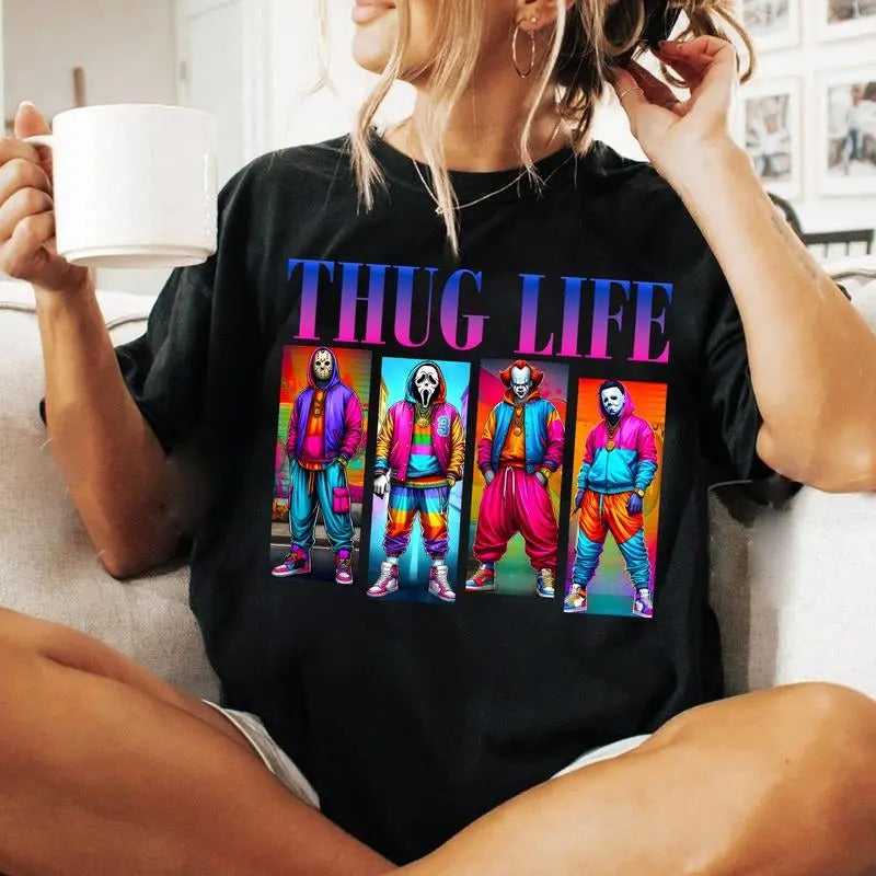 Thug Life Horror Friends Halloween 2024 Sweatshirt , Halloween Horror Nights 2024 Shirt, Halloween Shirts, Halloween...