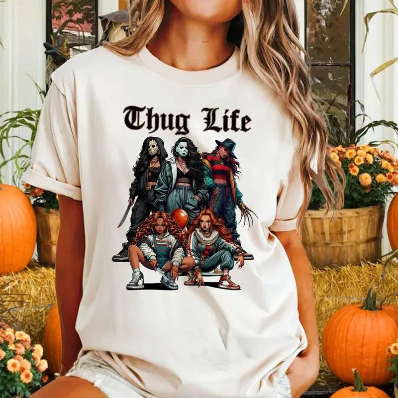Thug Life Horror Girls Movie Shirt, Michael Myers Shirt, Jason Voorhees Shirt, Freddy Krueger Shirt, Ghost Face Shirt,...