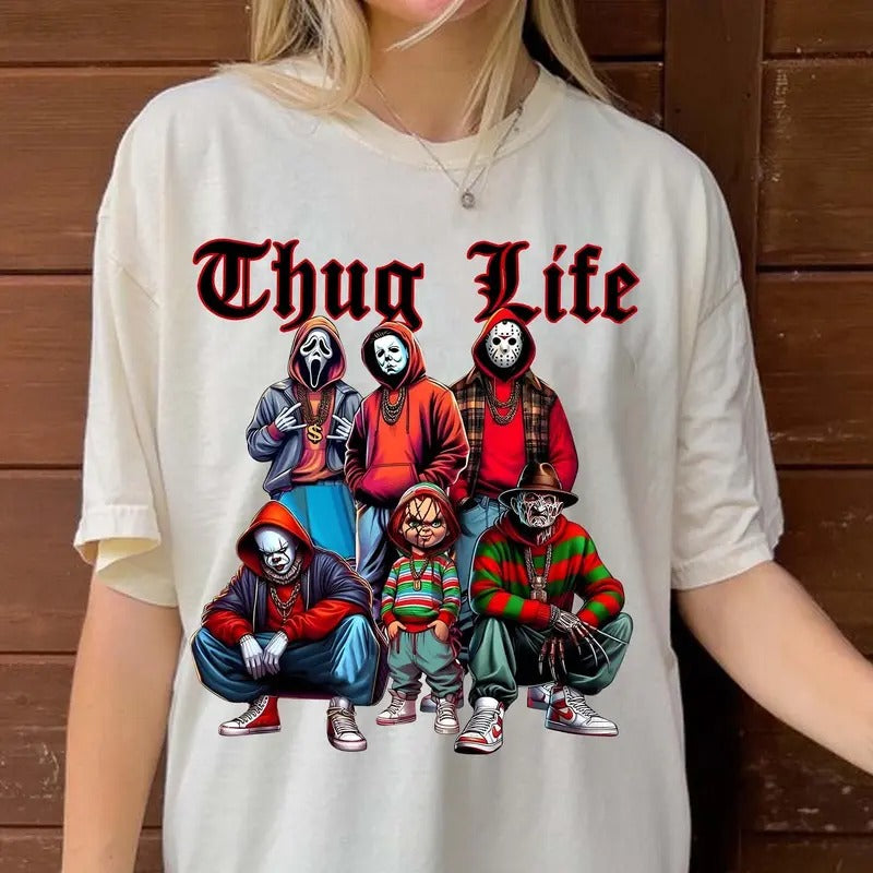 Thug Life Horror Movie Characters Shirt, Scary Movies, Horror Halloween, Trick Or Treat Shirt, Unisex Short Sleeve Tee...