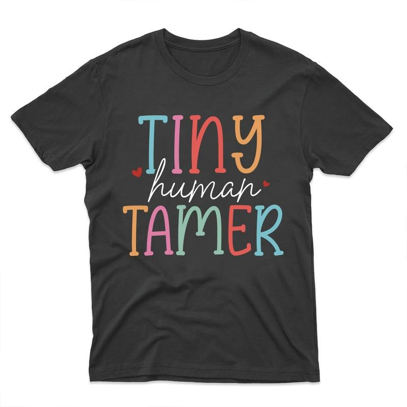 Tiny Human Tamer Groovy Rainbow Daycare Provider Teacher T-Shirt Hoodie, Sweatshirt | UrbanDripWear.com
