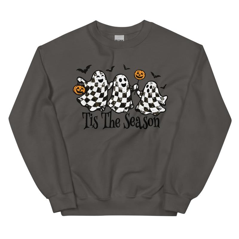 Tis The Season Checkered Ghost Sweatshirt Oversized trendy spooky Crewneck T-Shirts, Hoodie | UrbanDripWear.com