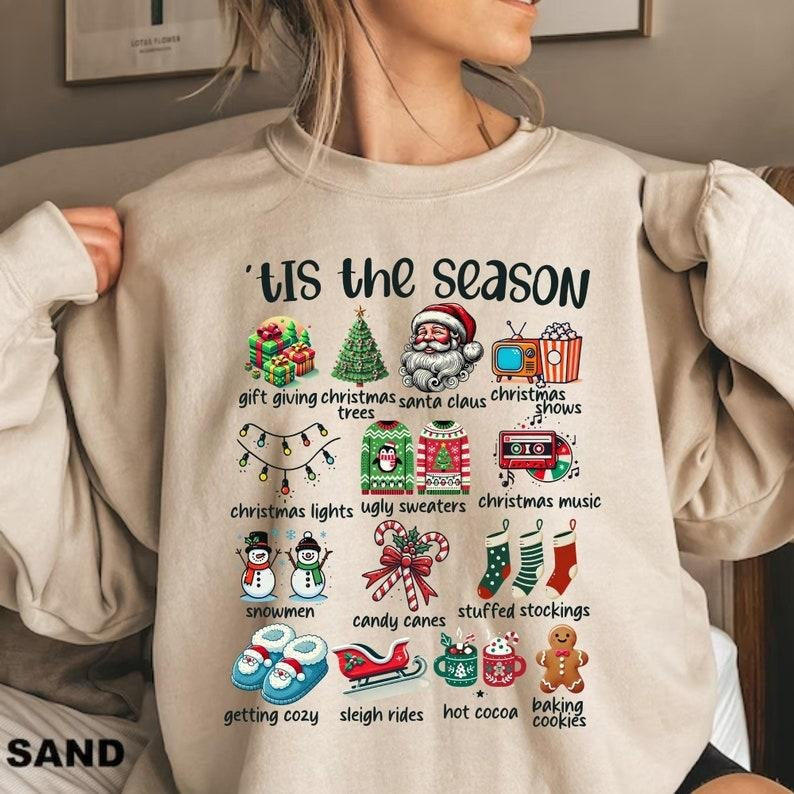 Tis The Season Christmas Sweatshirt Retro Christmas Sweater Cute Santa Claus Shirt Happy Holidays Shirt Christmas Vibes...