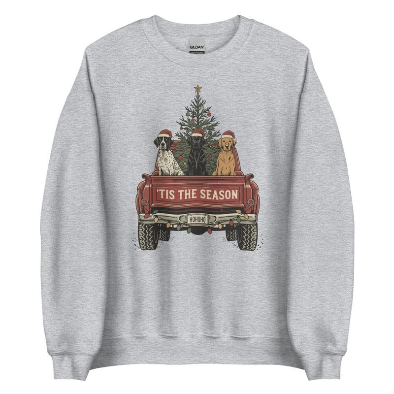 Tis The Season Old Truck Graphic Crewneck Sweatshirt T-Shirts, Hoodie | UrbanDripWear.com