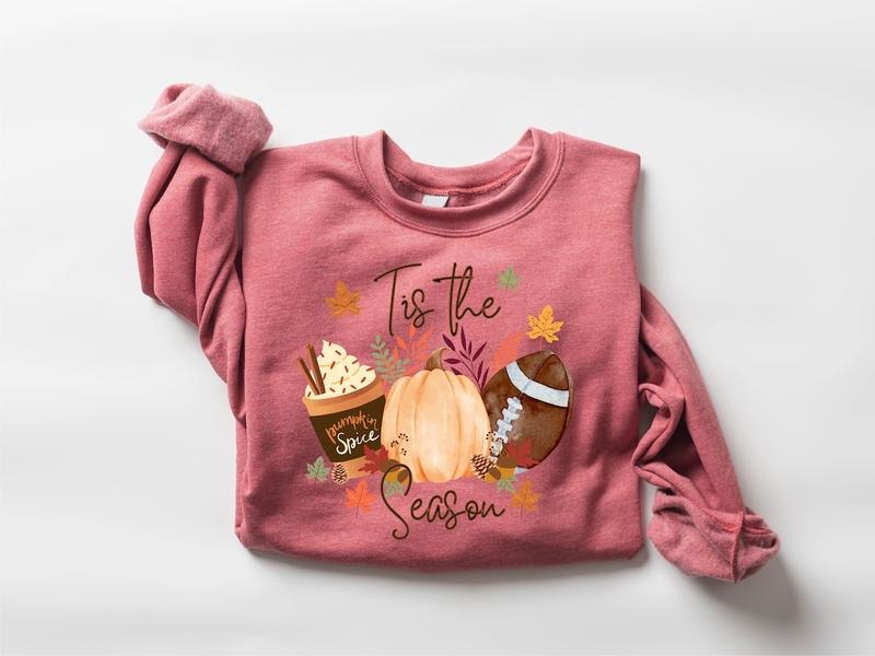 Tis The Season Sweatshirt, Fall Football Hoodie, Pumpkin Patch Shirt, Autumn Shirt, Womens Halloween Shirt Cotton Womenswear