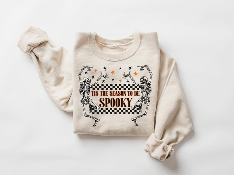Tis The Season To Be Spooky Sweatshirt, Spooky Season Sweatshirt, Skeleton Dancing Halloween Shirt, Halloween Party...