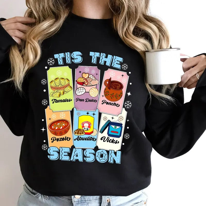 Tis The Season Xmas Card Mexican Christmas Pan Dulce Xmas T-Shirt Hoodie, Sweatshirt | UrbanDripWear.com