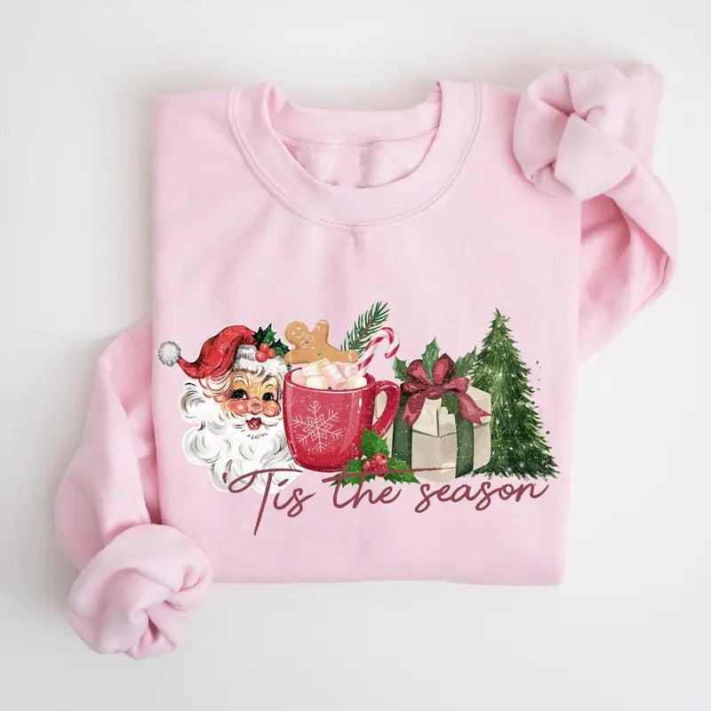 Tis the Season Christmas Sweatshirt, Retro Christmas Sweatshirt, Santa Claus Christmas Tree Sweater, Christmas Holiday...