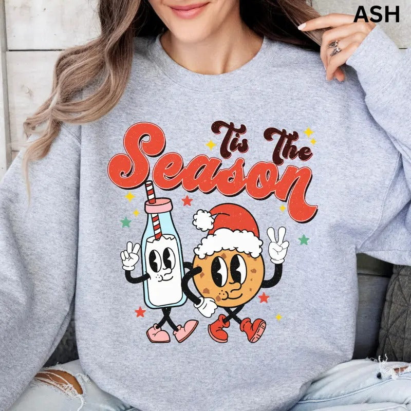Tis the Season Milk and Cookies Crewneck, Christmas Sweatshirt, Holiday Christmas Sweatshirt, Winter Season Graphic,...
