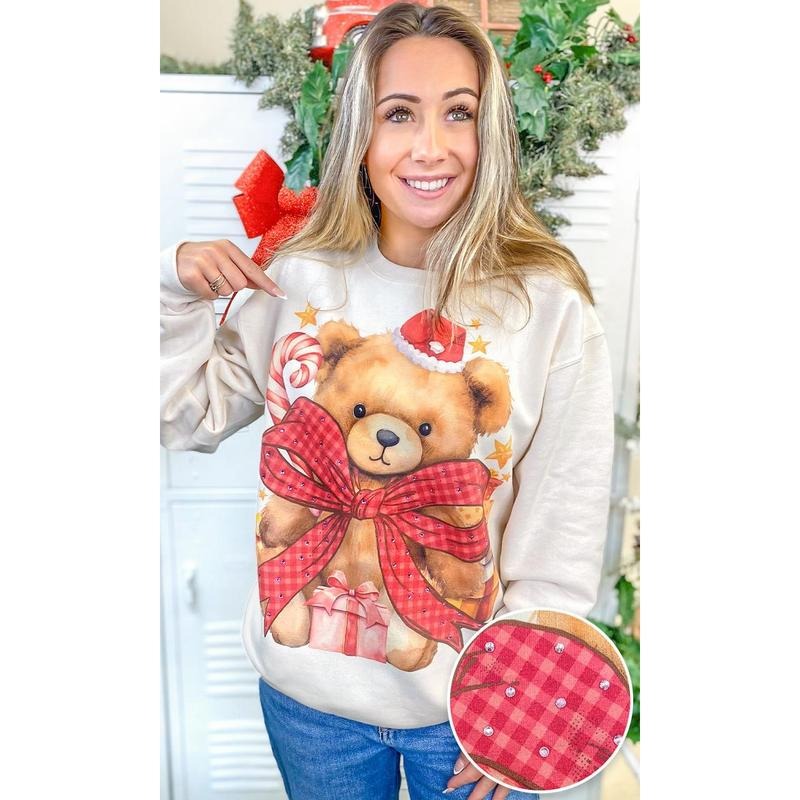 Toby Teddy Bear Christmas Rhinestone Graphic Sweatshirt T-Shirts, Hoodie | UrbanDripWear.com