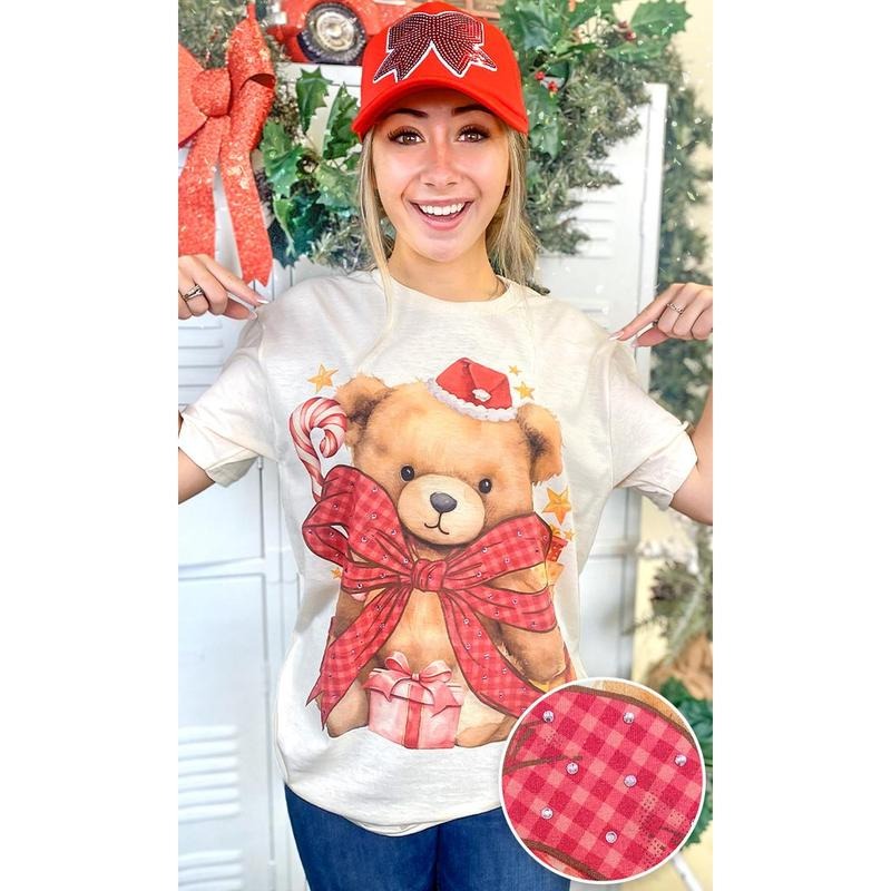 Toby Teddy Bear Christmas Rhinestone Graphic T-Shirt Hoodie, Sweatshirt | UrbanDripWear.com