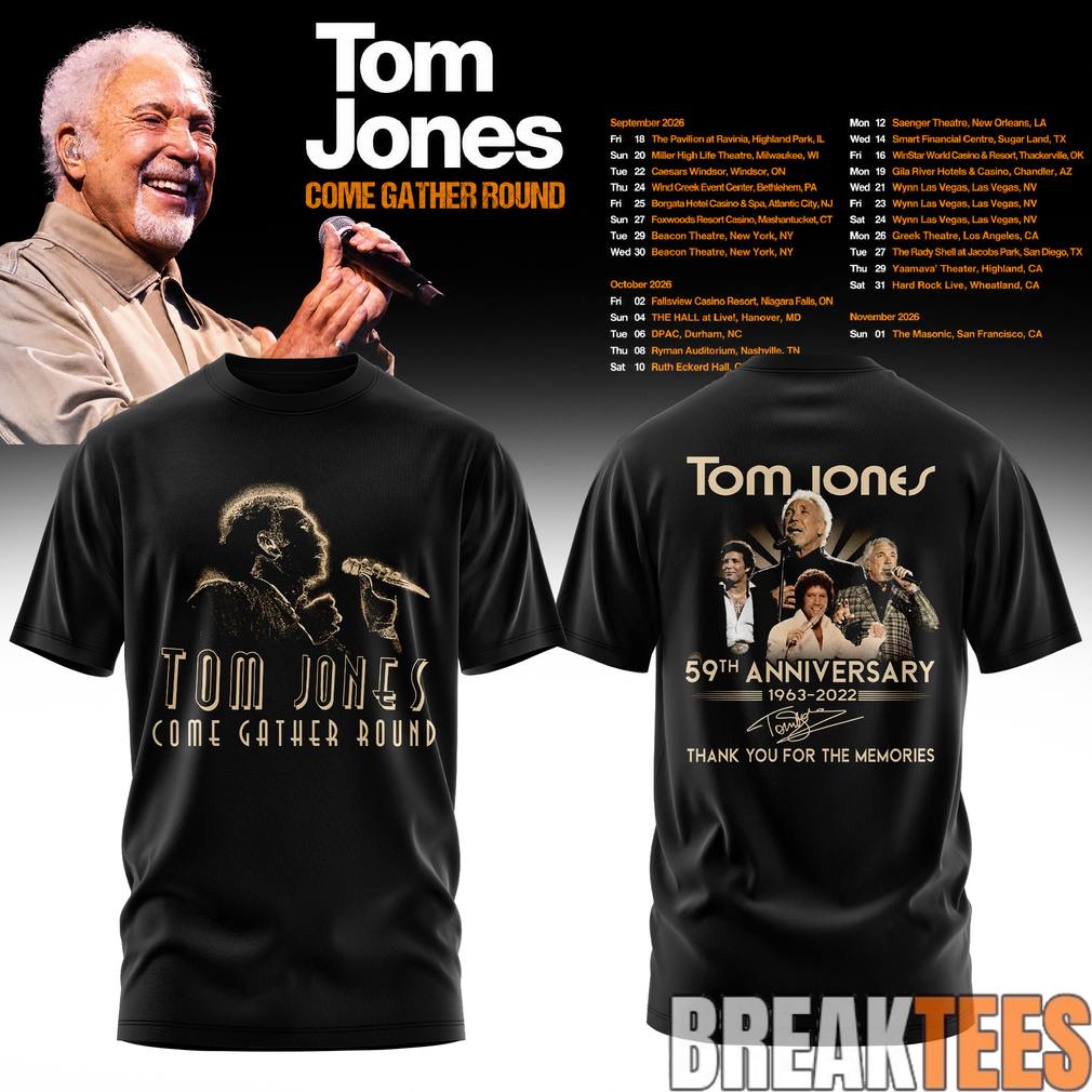 Tom Jones Come Gather Round Tour 2026 59th Anniversary Shirt