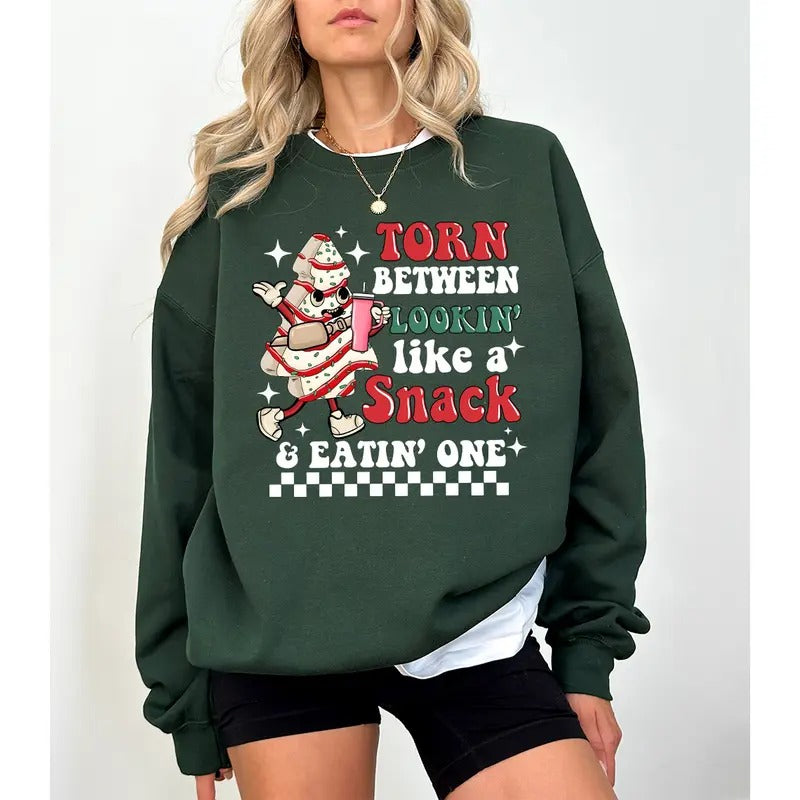 Torn Between Looking Like a Snack and Eating One Sweatshirt, Funny Christmas T-Sweatshirt, Merry Christmas Sweatshirt,...