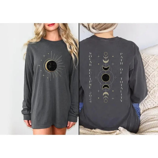 Total Solar Eclipse 2024 Long Sleeve Shirt | Path of Totality | Countdown to Totality | Celestial Shirt | Astronomy Sun Shirt | Moon Phases Shirt