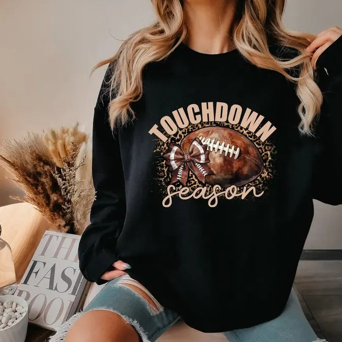Touchdown Season Shirt, Football Coquette Bow Tee, Football Season, Sports T-Shirt, Football Life, Cute Football Mom Tee,...