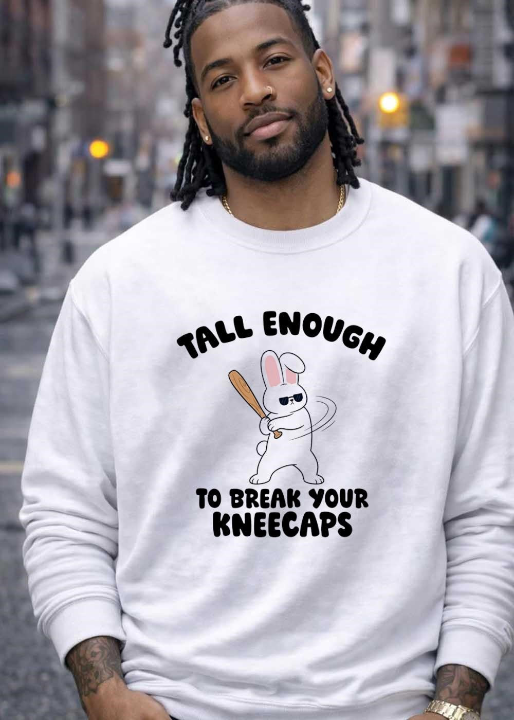 Tough Bunny Swinging Bat Tall Enough to Break Your Kneecaps T-Shirt