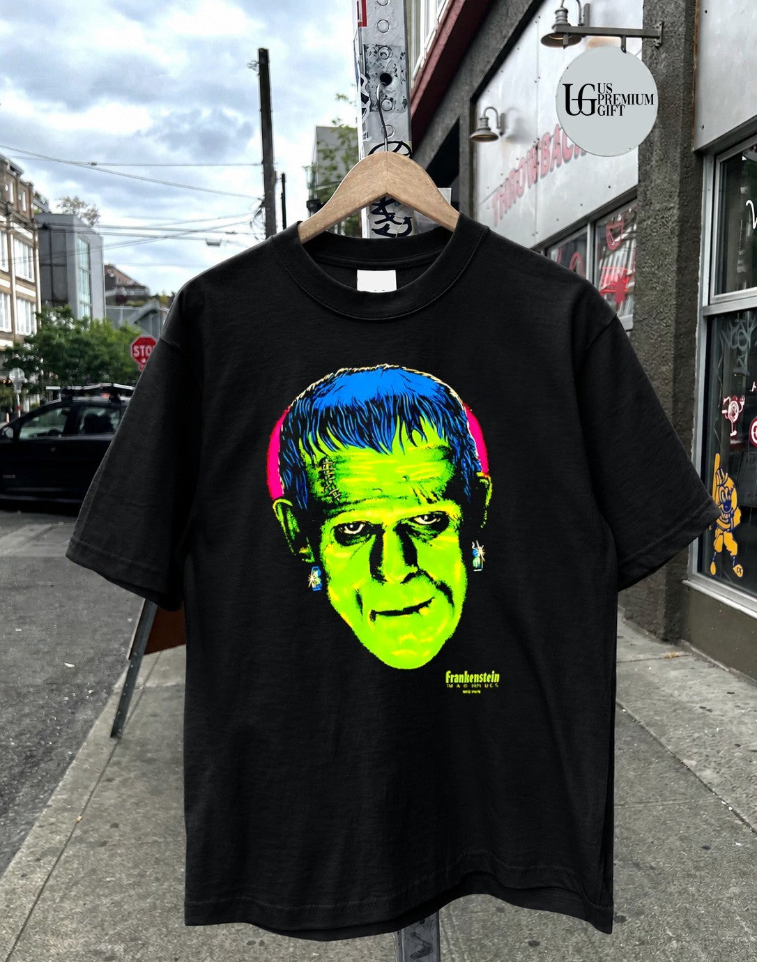 Travis Barker wearing Frankenstein shirt