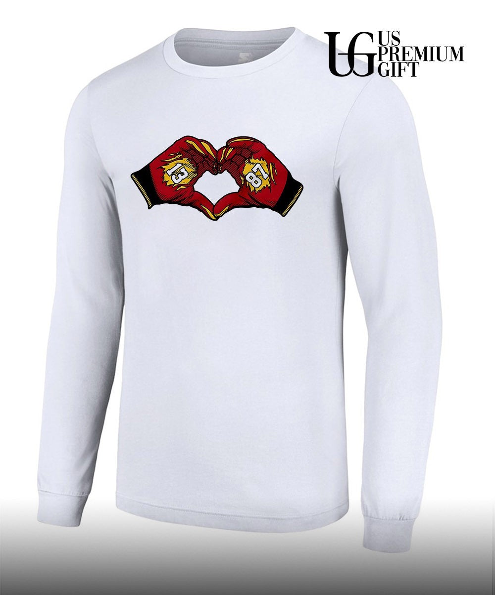Travis Kelce 13 love hands 87 Taylor Kansas City Chiefs shirt