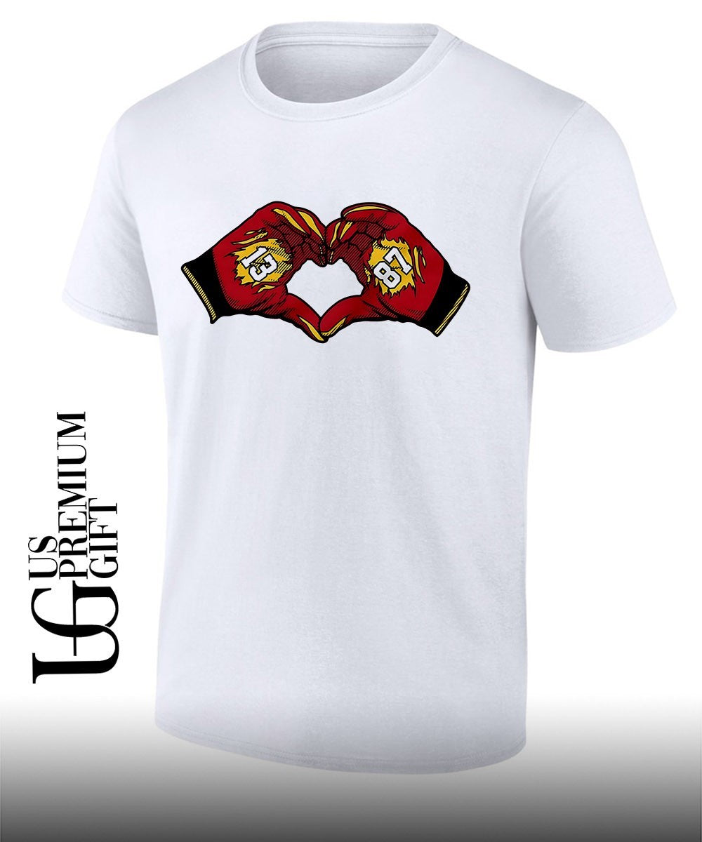 Travis Kelce 13 love hands 87 Taylor Kansas City Chiefs shirt