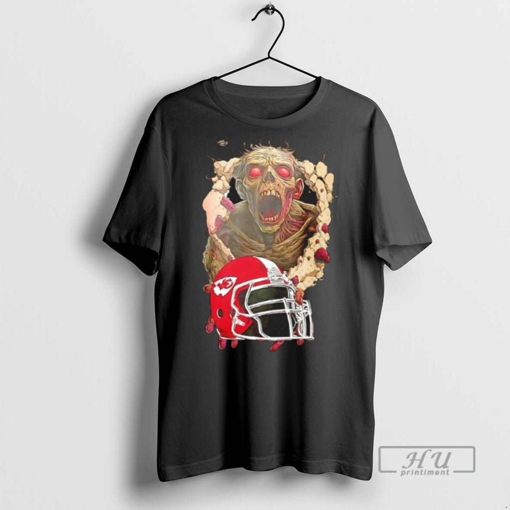 Trending Zombie X Kansas City Chiefs Helmet Happy Halloween Graphic Tee Shirt Sweatshirt Hoodies