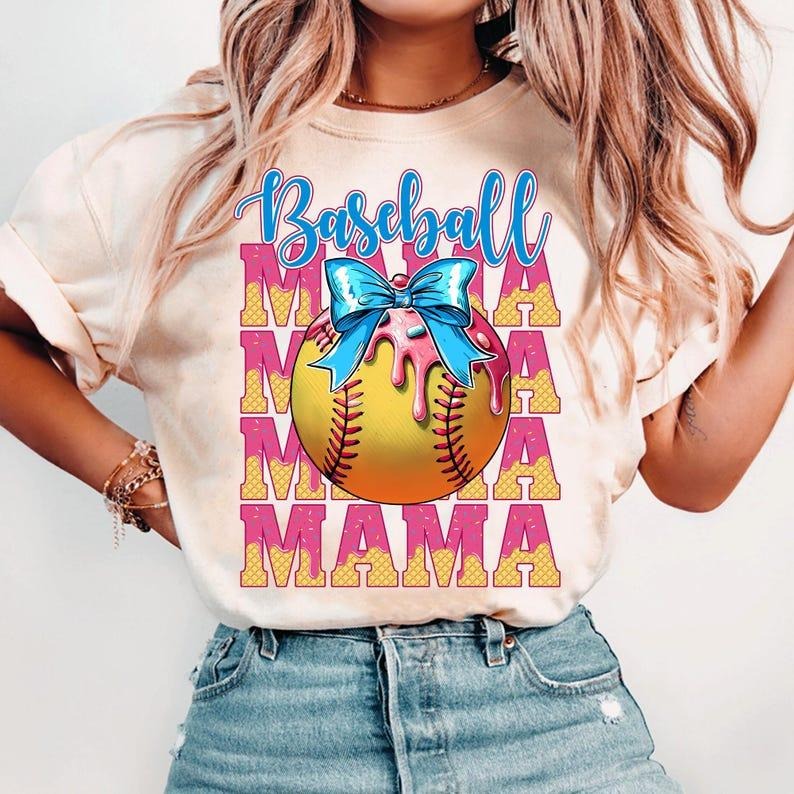 Trendy Baseball Mom Shirt, Dripping Ice Cream Design, Sporty Aesthetic Tee Hoodie, Sweatshirt | UrbanDripWear.com