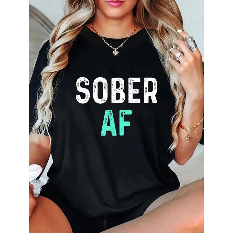 Trendy Black Women's T - Shirt - "Sober AF" Bold Graphic Print Hoodie, Sweatshirt | UrbanDripWear.com