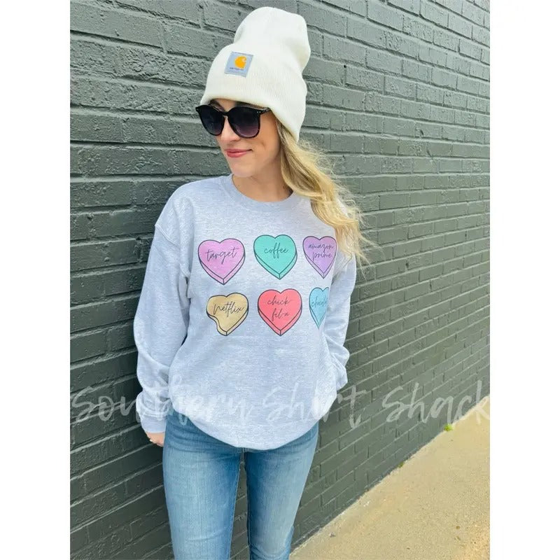 Trendy Conversation Heart Valentines Day Sweatshirt ~ Ash Gray  Sweatshirt T-Shirts, Hoodie | UrbanDripWear.com