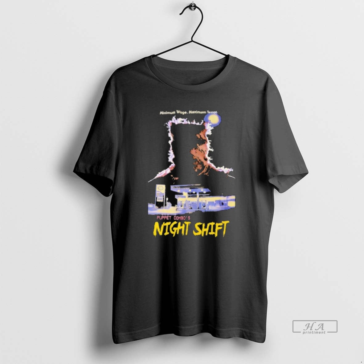 Trendy Minimum Wage Maximum Terror Puppet Combos Night Shift Horror Halloween