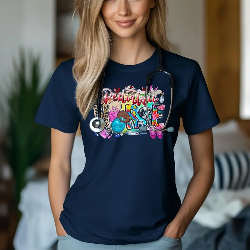 Trendy Pediatric Nurse Essential Unisex Casual Comfort Cotton Crewneck Fitted T-Shirt, Soft Style Summer Streetwear...