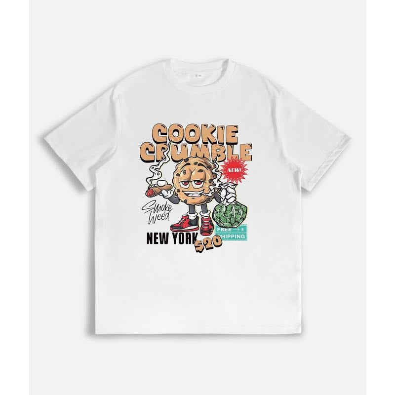 Trendy Street - inspired T - Shirt with "Cookie Crumble" Character, Smoking Vibe and Hip
