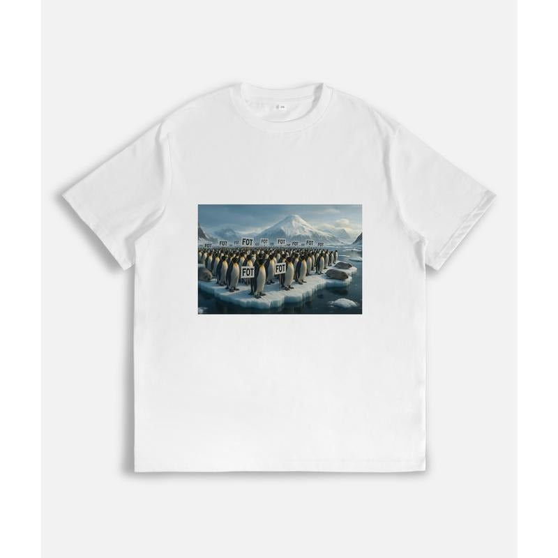 Trendy T - Shirt: Group of Penguins on Ice with "FOT" Repeated Hoodie, Sweatshirt | UrbanDripWear.com
