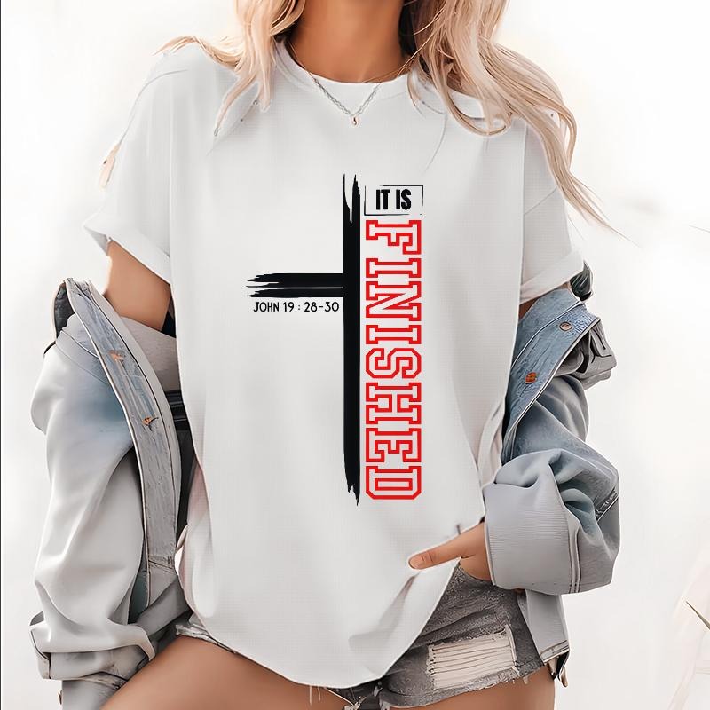 Trendy T - Shirt Featuring "It is Finished" with a Modern Cross Design and Scriptural Reference Hoodie, Sweatshirt |...