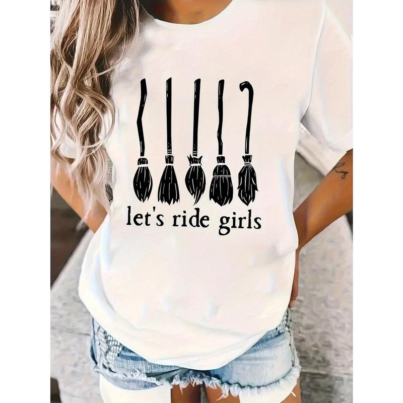 Trendy T - Shirt for Girl Squads: Cool Broomstick Design and Catchy 'let's ride girls' Slogan for a Fun