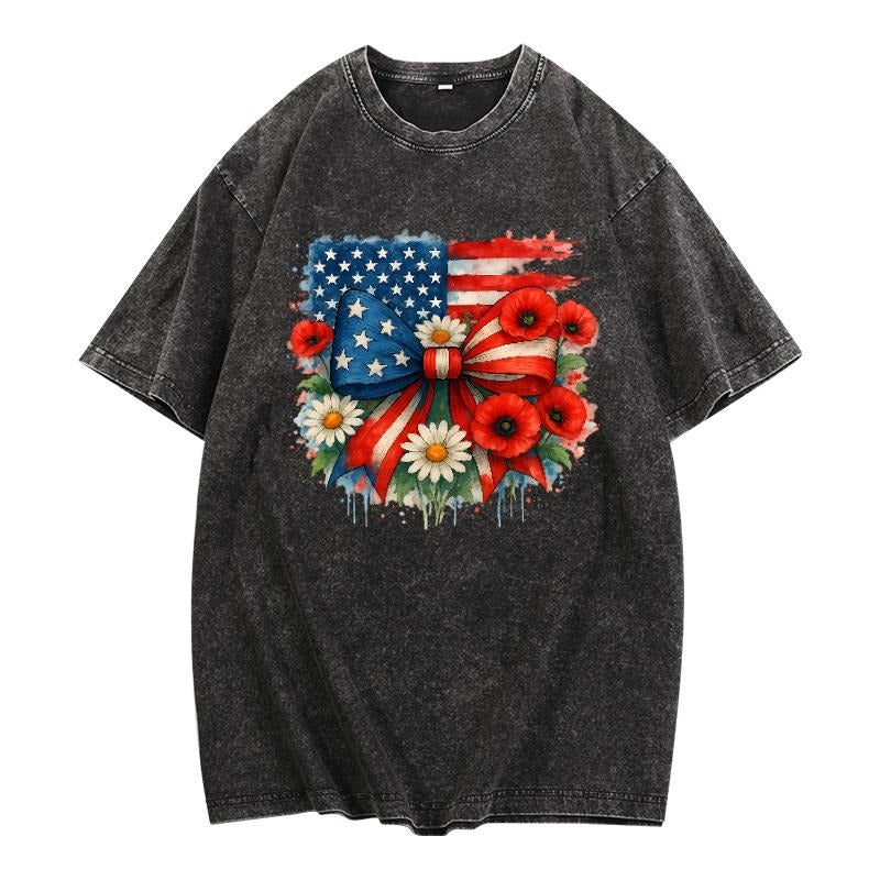 Trendy Washed T - Shirt: Rock a Colorful American Flag - Inspired Design Hoodie, Sweatshirt | UrbanDripWear.com