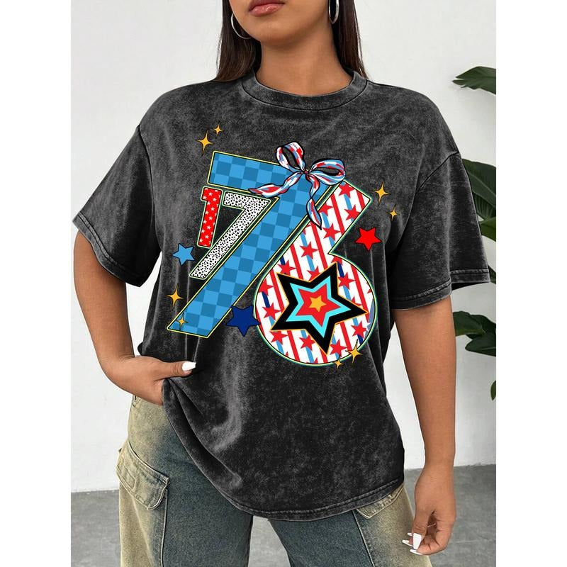 Trendy Washed T - Shirt: Stylish "1776" Graphic with Patriotic Accents Hoodie, Sweatshirt | UrbanDripWear.com