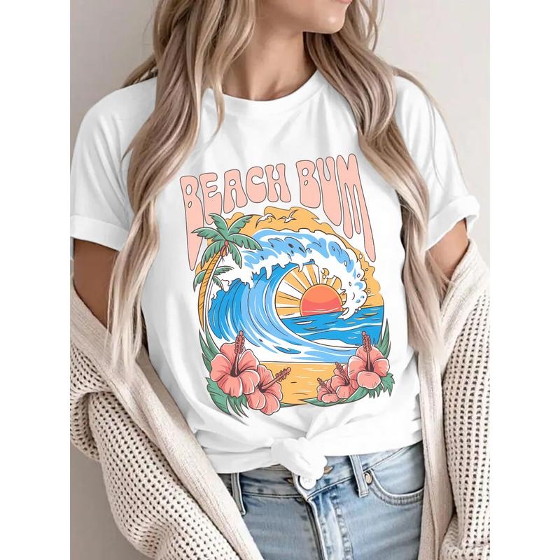 Trendy Women's T - Shirt: Embrace the Laid - Back 'Beach Bum' Lifestyle with a Fun and Colorful Tropical