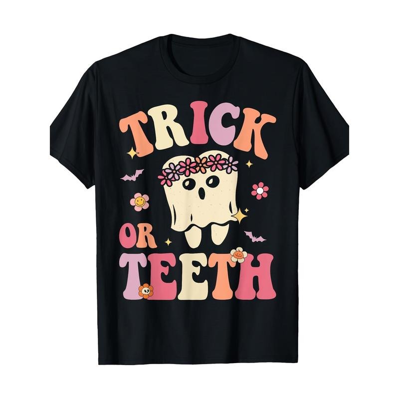 Trick Or Teeth Ghost Dental Halloween Treat Dentist T-Shirt Made in USA Hoodie, Sweatshirt | UrbanDripWear.com